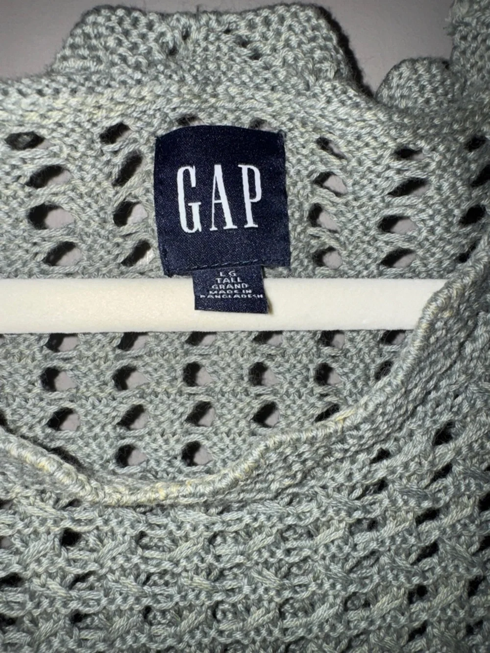 GAP Light Sage Open-Knit Crochet Short Sleeve Top - Picture 2 of 4